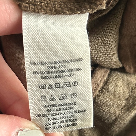 FREE PEOPLE Brown Linen Drawstring Cropped Trousers Boho Office Travel Work Sz 2 - Picture 9 of 10